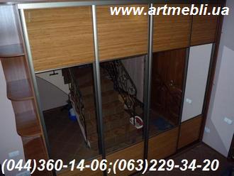Шафа Купе - Система АДС - бронза, комбіновані двері, наповнення - бамбук натуральний, дзеркало-срібло